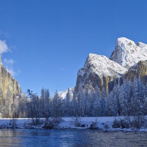 El Capitan Cathedral Rocks winter panorama Yosemite National Park